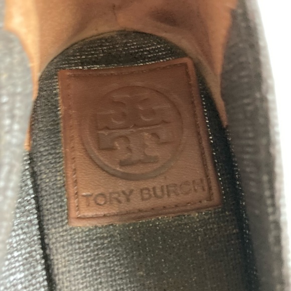 Tory Burch Grey Silver Fabric Espadrille Heeled Wedges size 8 - Picture 9 of 14